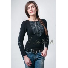 Embroidered t-shirt with long sleeves "Lace" gray on black